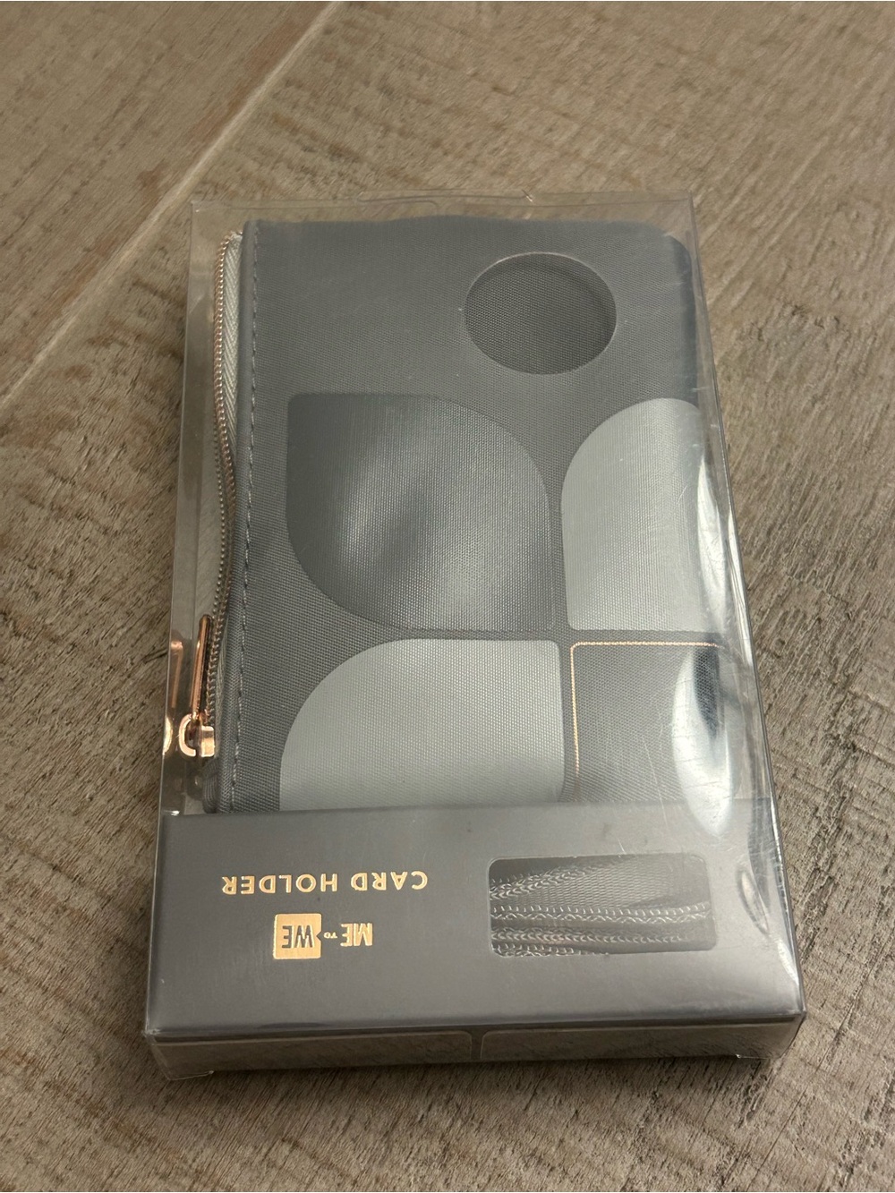 Compact Gray Card Holder Wallet with Rose Gold Zipper